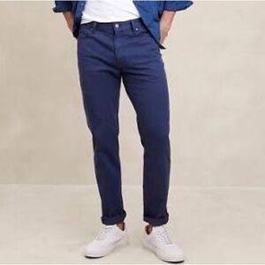 Banana Republic, Men’s Slim Linen-blend Five PocketPant, Navy Blue, 33x32